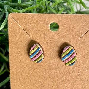 Hand Painted Swirl Easter Egg Wood Stud Earrings